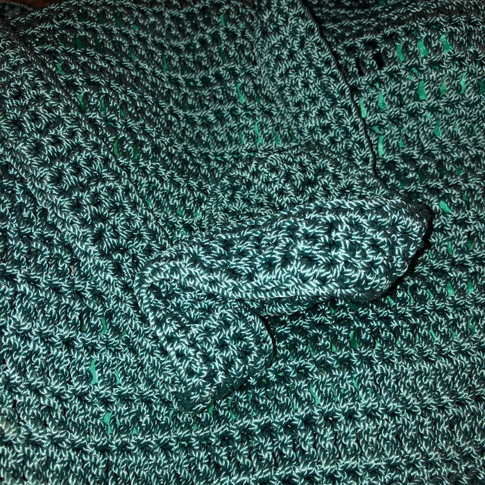 Crochet Crossbody Bag Teal Zipper Closure EUC - Picture 5 of 11